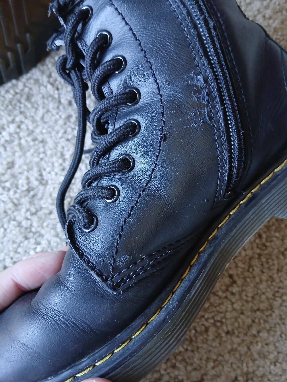 Dr. Martens Black Leather Lace-Up Combat Boots with Side Zip - Picture 4 of 10